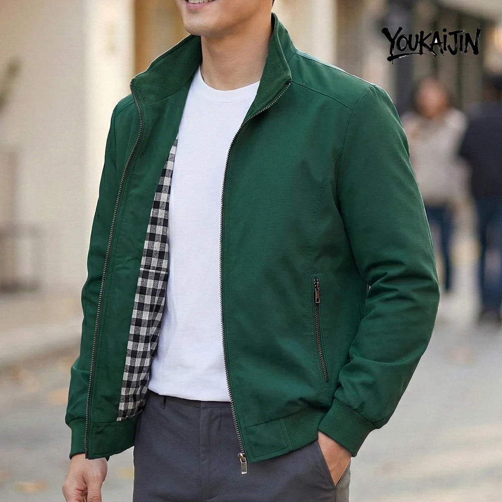 Korean Spring Autumn Casual Solid Fashion Slim Overcoat Stand Collar Jackets Men's Jacket S-6XL Top