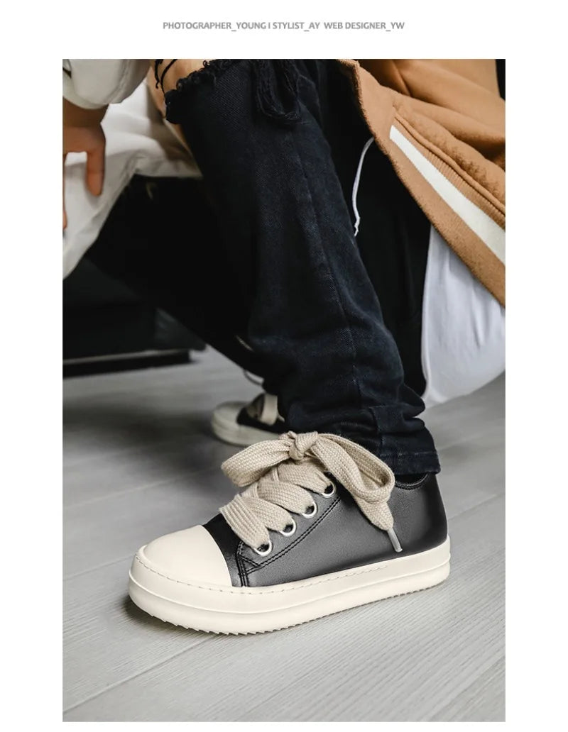 2025Men's Sneakers High Quality Leather Casual Shoes Fashion Couple Street Skate Shoes for Men Lace Up Walk Flats Zapatos Hombre