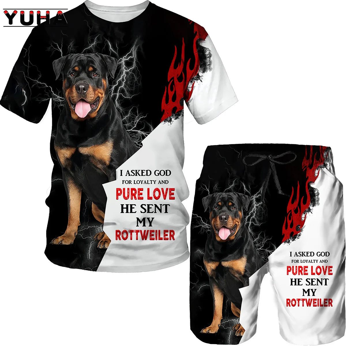 YUHA, Rottweiler Dog 3d Printed T Shirt/T-shirt Shorts Set Male Summer Sportwear Casual Men's Tracksuit Fashion Men's Clothing S