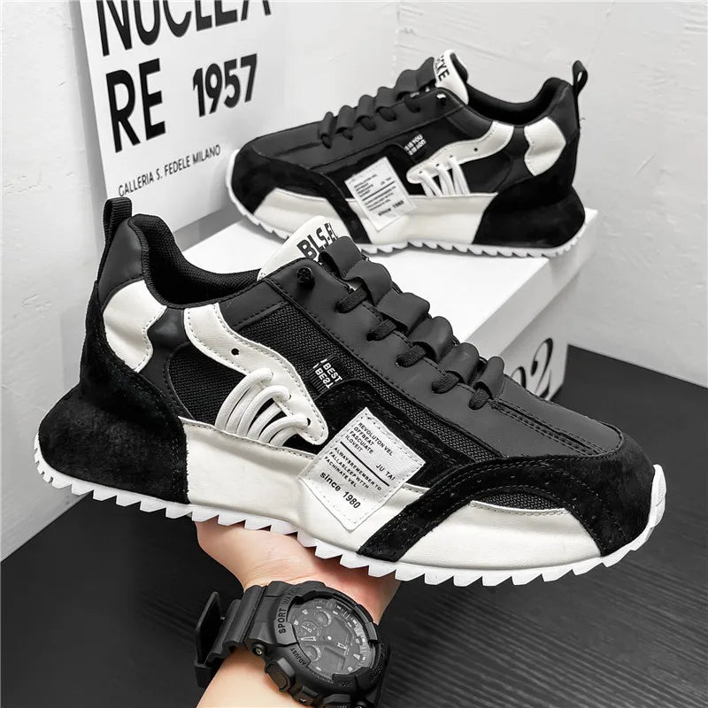 Men Sneakers Spring Summer Retro Casual Shoes Platform Chunky Patchwork Mesh Lace Up Walking Male Running Footwear
