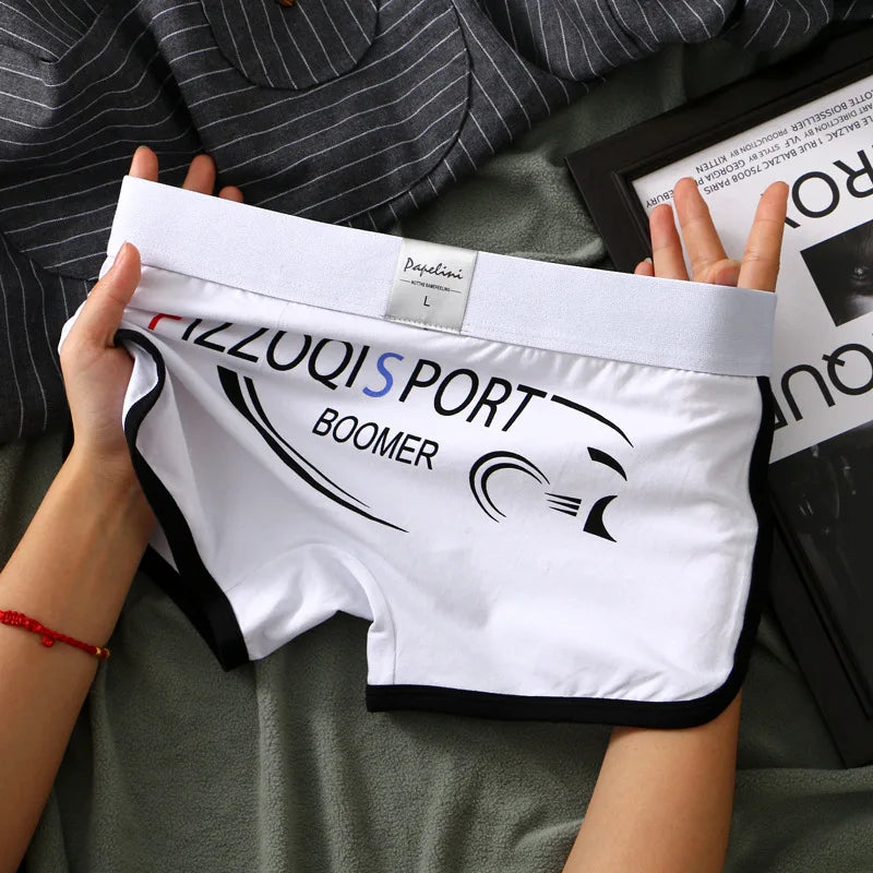 Men's Boxers High Elastic Letter Printed Underwear Sports Breathable Large Size Boxer U Convex Pouch Lingerie Underpants