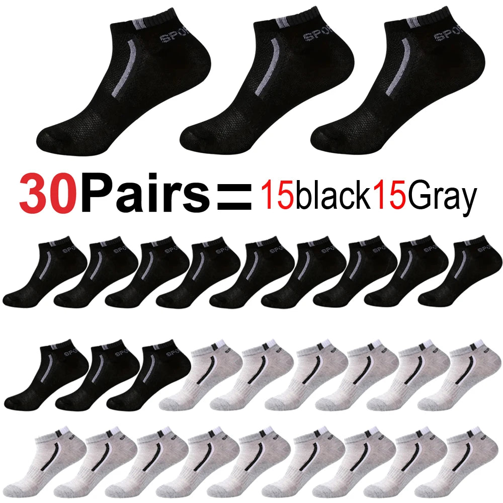 30Pairs Men Socks Mesh Breathable Short Casual Socks Color-block Sports Sock Sports Socks Absorb Sweat Ankle