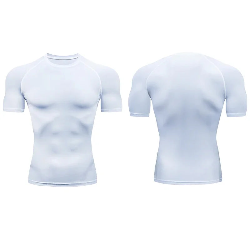 Men Gym Sport T-shirt Compression Elastic Quick Dry Tight Sweat-Wicking Breathable Jogging Running Fitness Athletic Workout Tee