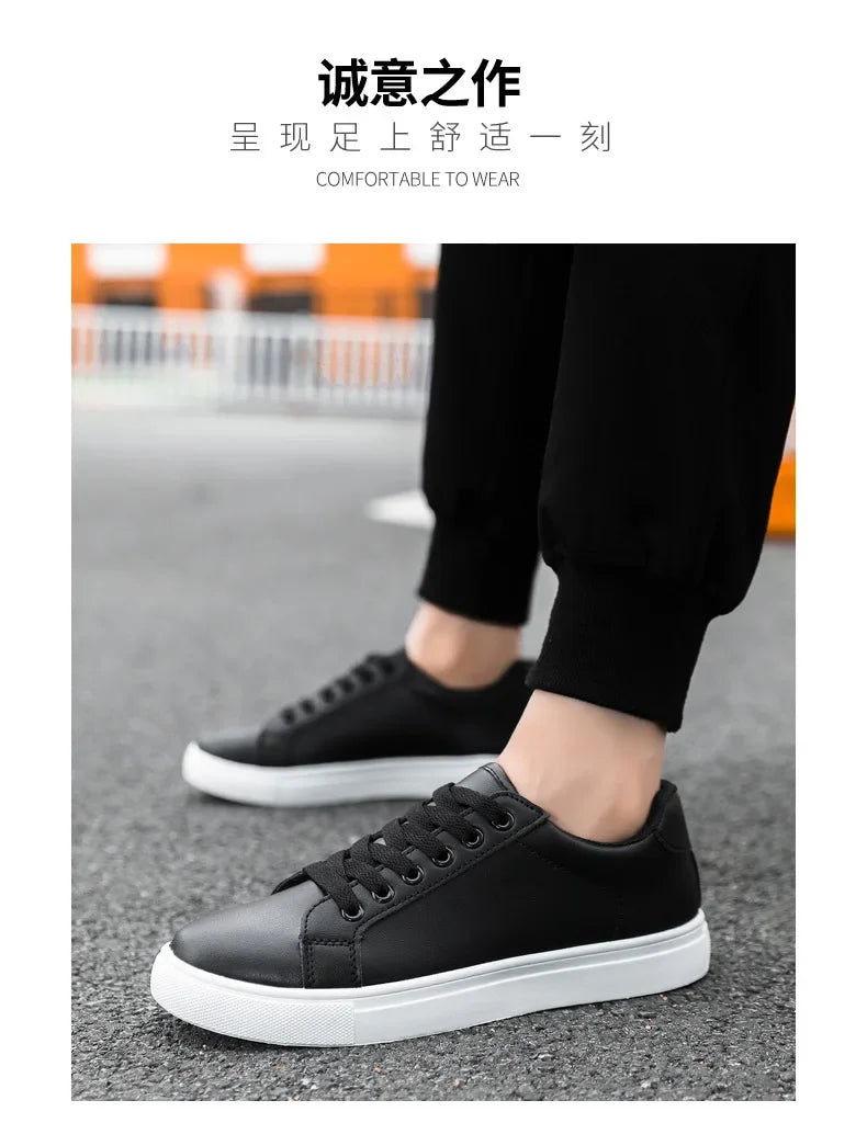 Sneakers Men Shoes 2026Leather Mens Casual Shoes Flat Male Footwear Fashion Black White Shoes Tenis Masculino Skateboard