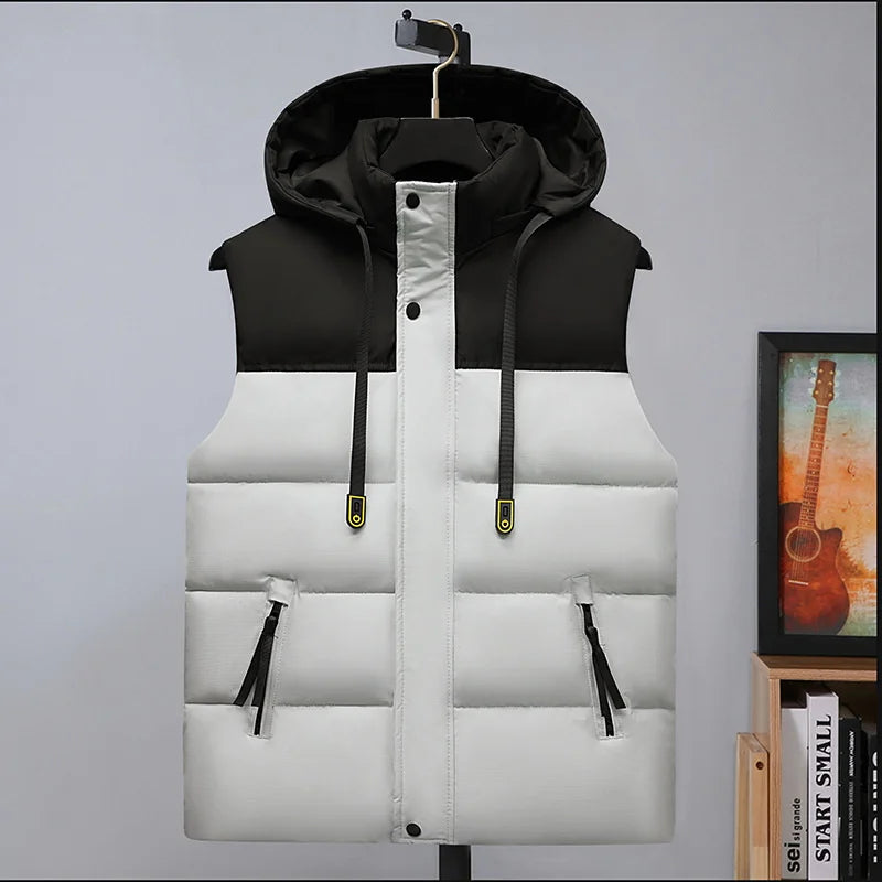 Plus Size Cotton Padded Vest for Men Warm Autumn Winter Sleeveless Jackets Hat Detachable 6XL Fashion Loose Coat Men Clothing