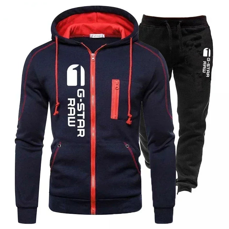 Autumn and Winter 2025 New Men's zippered jacket sportswear set, outdoor jogging men's casual sweatshirt + Pants 2-piece set