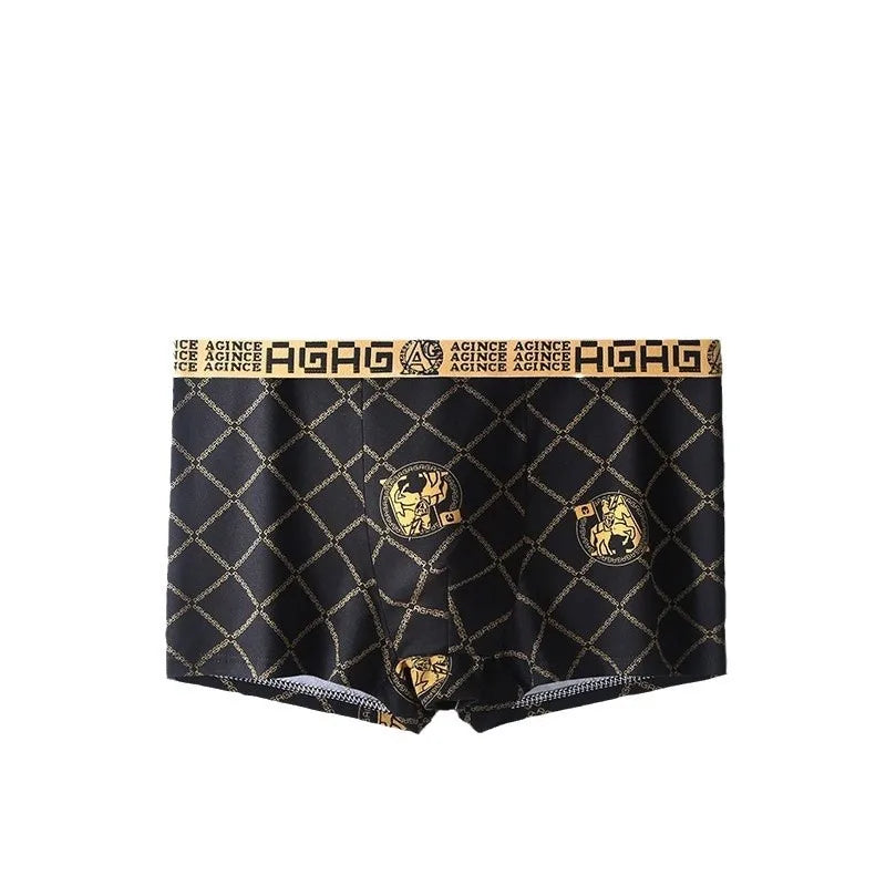 5 pieces of summer high-end black gold ice silk mid-waisted thin breathable and comfortable boxers for men's boxers