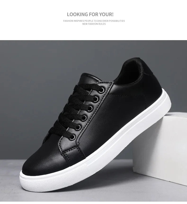 Sneakers Men Shoes 2026Leather Mens Casual Shoes Flat Male Footwear Fashion Black White Shoes Tenis Masculino Skateboard