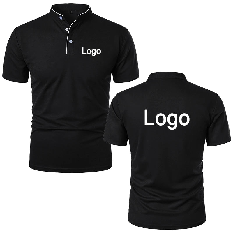 Customized Printed Polo Shirt Men Fashion Personality Collar Short Sleeve T-shirts Trendy Breathable Loose Basic Splice Top