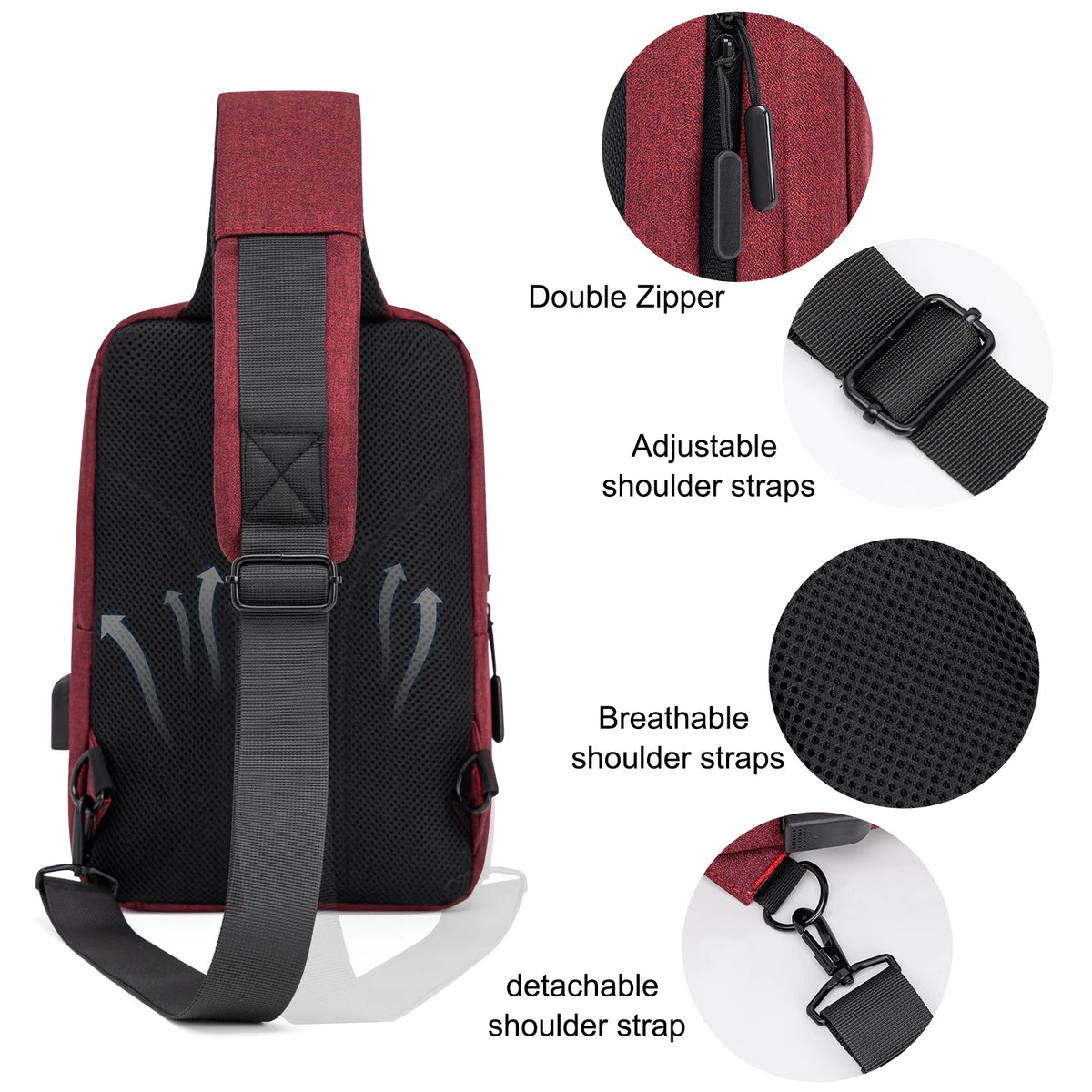 Men Bag Fashion New Solid Color Men Chest Bag Outdoor Casual Fashion One Shoulder Crossbody Bag Nylon USB Charging Shoulder Bags