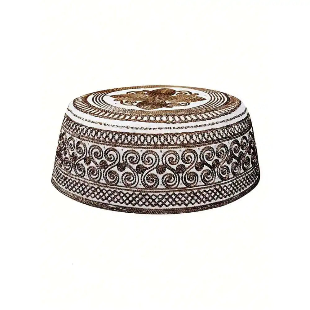 Muslim Men's Embroidered Round Crown Hat, Breathable Casual Daily Kufi, Islamic Versatile Fashion Headwear