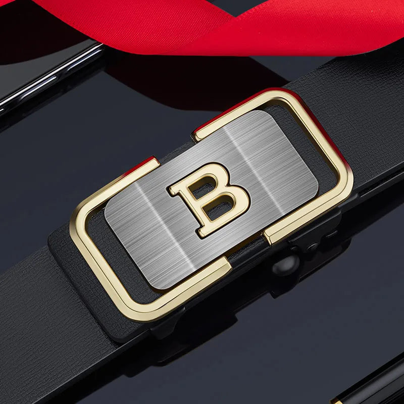 Men's Belt with Automatic Buckle Without Teeth for Wearing, Middle-Aged and Young Casual Business Pants Belt