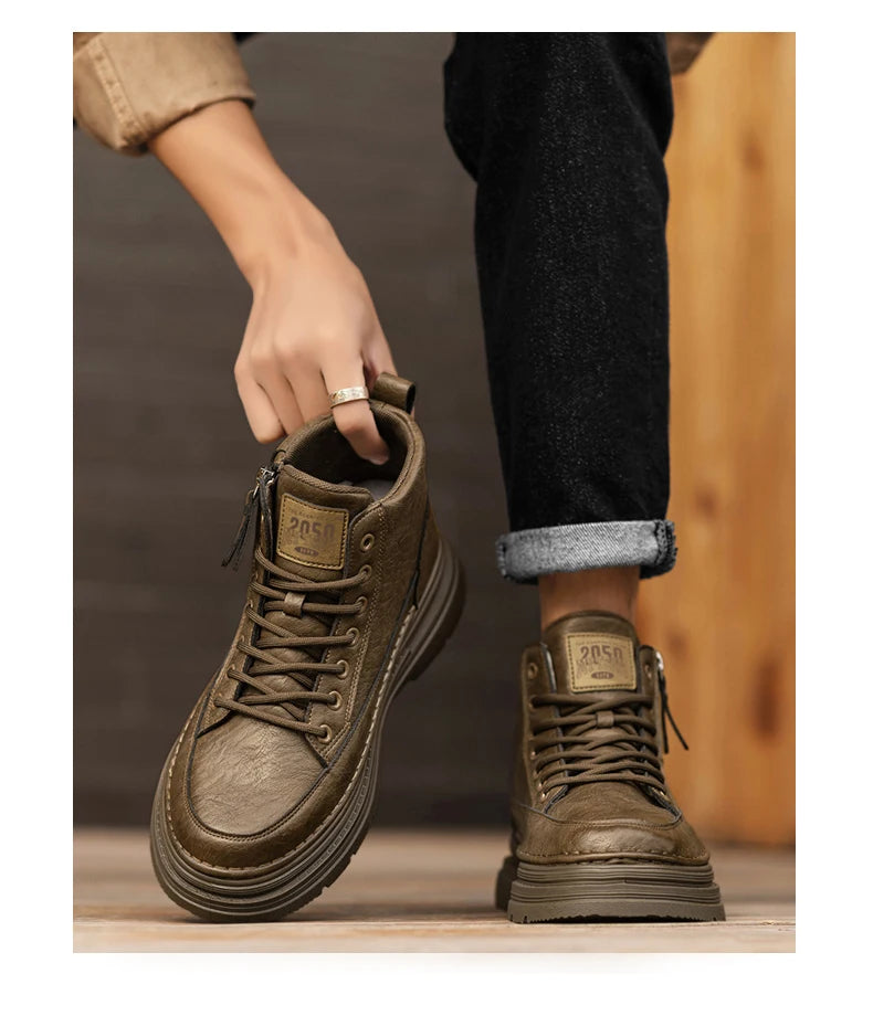 Men's high top boots new casual fashion comfort casual boots wear-resistant height increasing versatile high top workwear boots