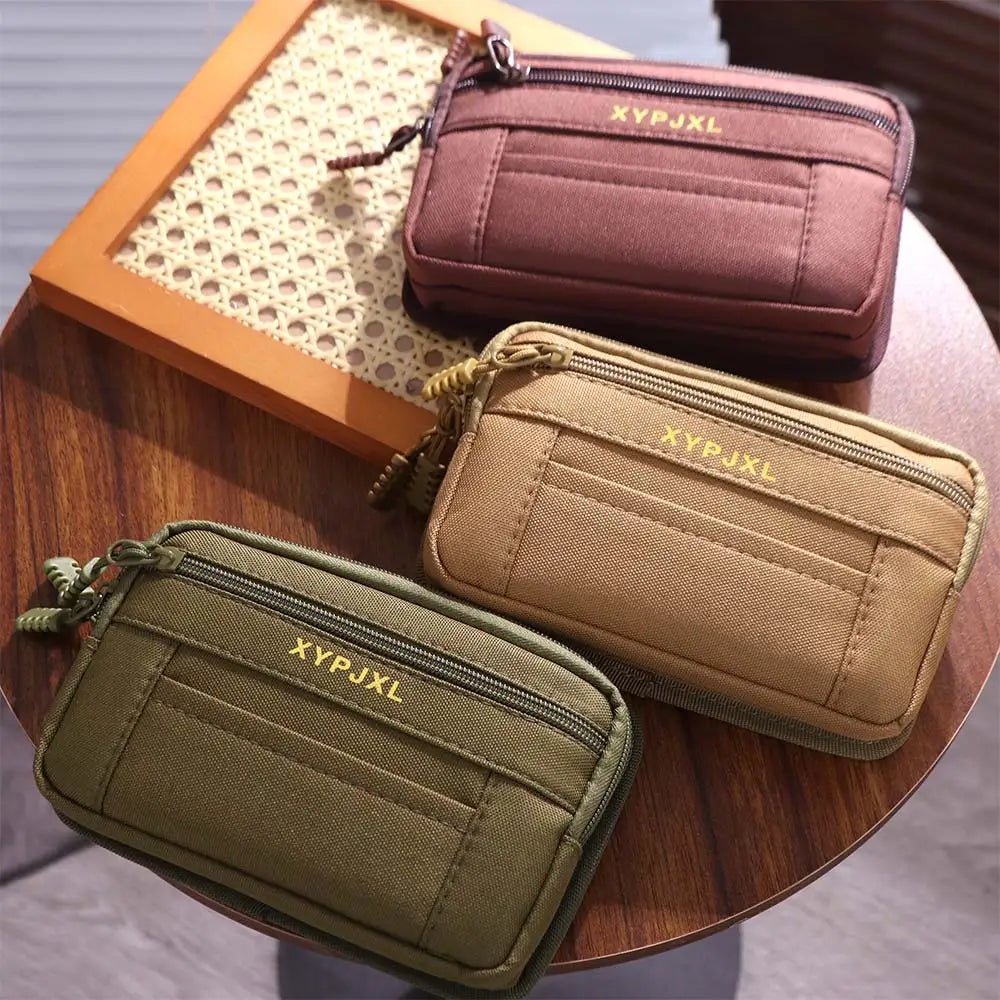 Bum Bag Men Waist Pack Phone Holder Multi-Compartment Mobile Phone Bags Canvas Zipper Close Men Wallet Pouch Hiking Cycling