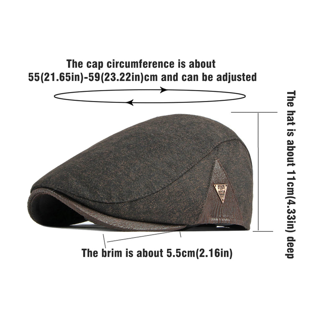 British Retro Beret Hat For Men Winter Thick Warm Woolen Newsboy Cap Fashion Outdoor Casual Cap