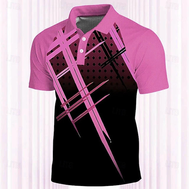 Men's Striped Sports Polo Shirts Golf Shirt Short Sleeve Polo Shirts Summer Casual Sportswear Loose quick drying 3D Print Jersey