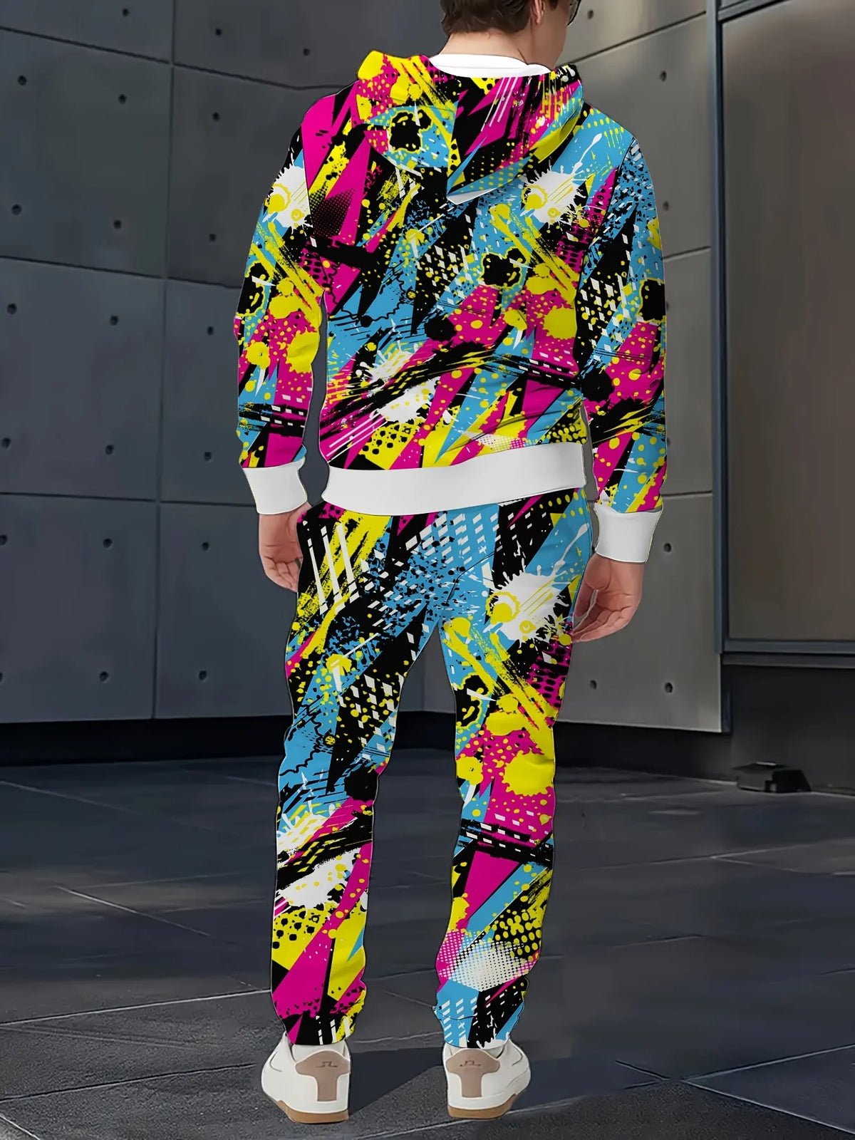 Men's 2025 Hoodie Jogger Set, Graffiti printing Polyester Relaxed Fit Tracksuit Cool Streetwear Spring Autumn Casual Loungewear