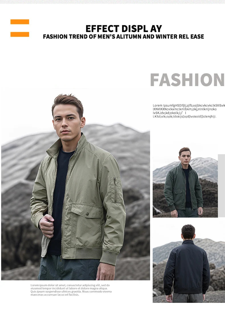 High Quality Handsome Male Jacket Spring Autumn Men's Business Casual Jacket Men Zipper Solid Color Fashion Stand Collar Coats