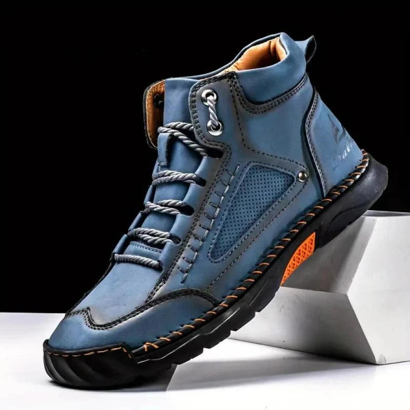 Men's Leather Ankle Boots Outdoor Casual Boots Vintage Soft Sneakers Flat Lace-up Boots Handmade Large Size Mens Shoes Botines