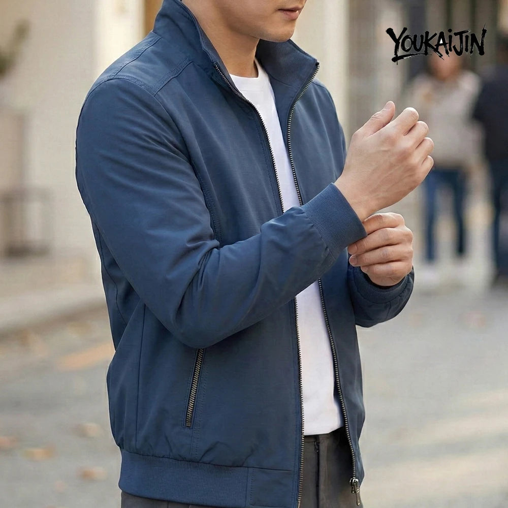 Korean Spring Autumn Casual Solid Fashion Slim Overcoat Stand Collar Jackets Men's Jacket S-6XL Top