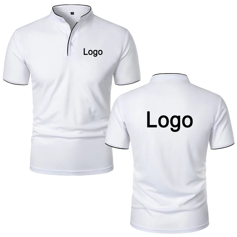 Customized Printed Polo Shirt Men Fashion Personality Collar Short Sleeve T-shirts Trendy Breathable Loose Basic Splice Top