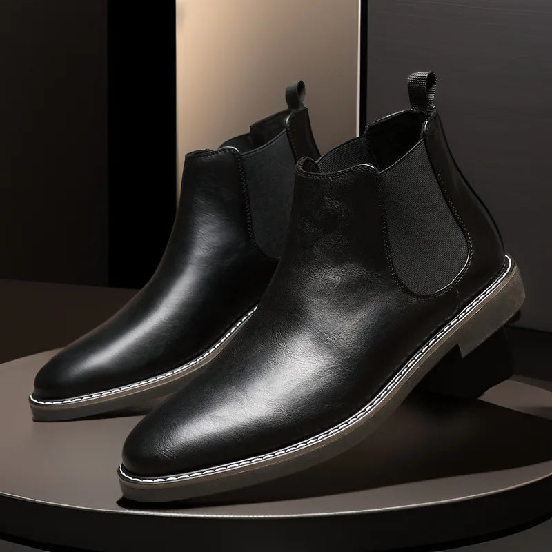 Men's Dress Boots Fashion Chelsea Boots Brand Business Casual Leather Shors Slip-on British Style Short Boots for Men 2026 Botas