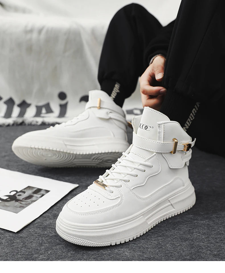 Men's High-top Sneakers Are Fashionable and Versatile.Thick-soled Casual Shoes Are Light, Trendy and Comfortable. White Sneakers