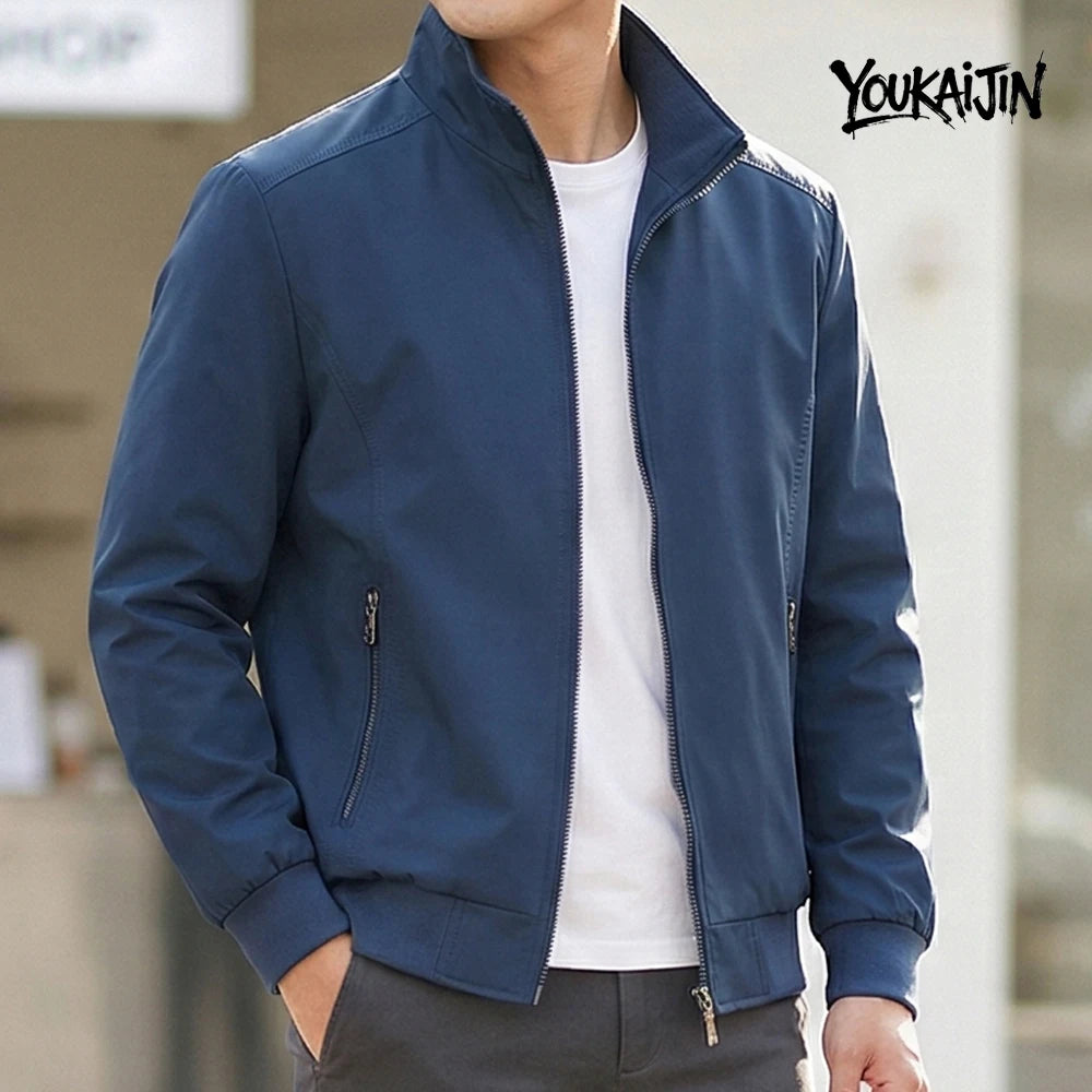 Korean Spring Autumn Casual Solid Fashion Slim Overcoat Stand Collar Jackets Men's Jacket S-6XL Top