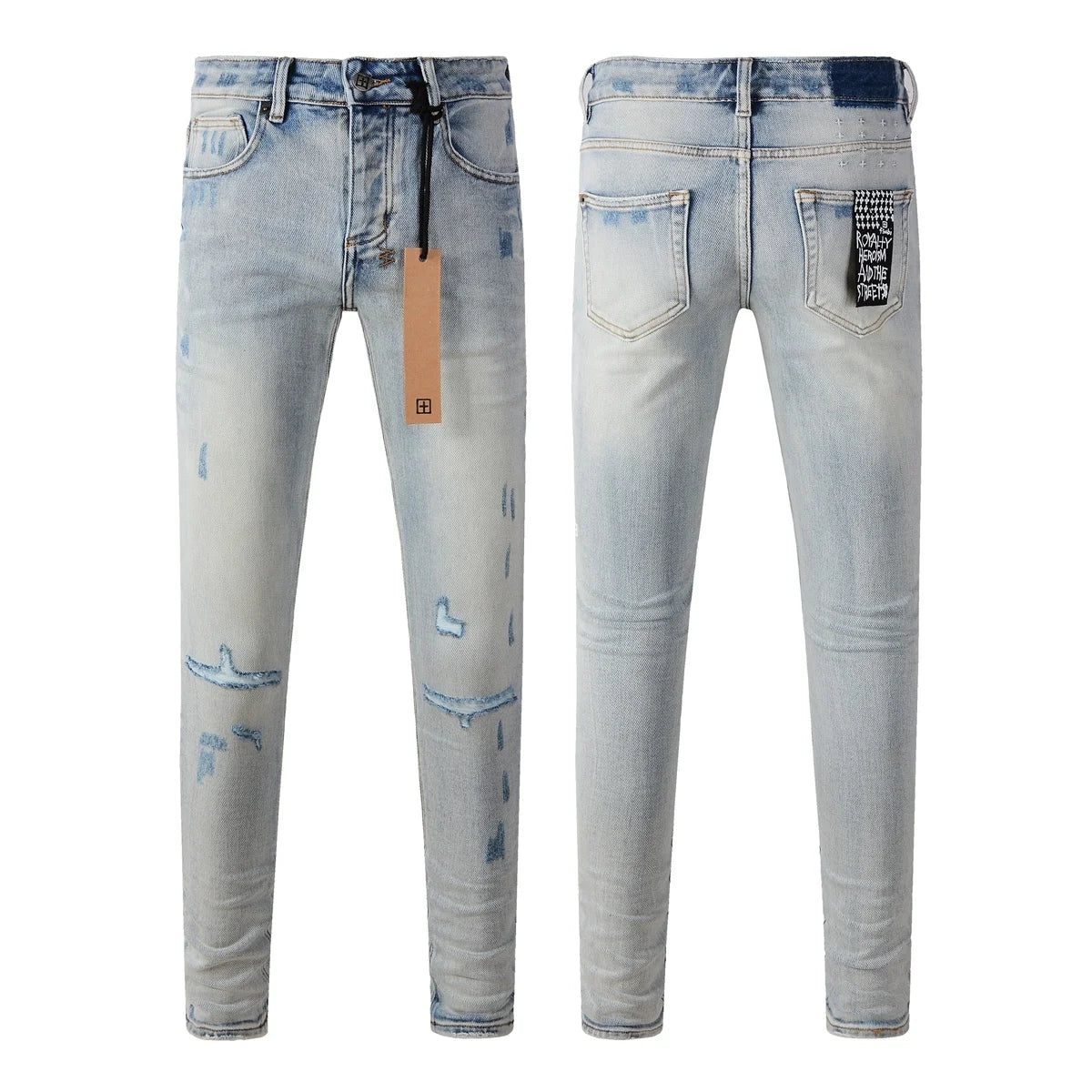 2026 New Men Jeans Fashion Trends Distressed Rose Embroidered Logo Stretch Skinny Button Jeans Pants