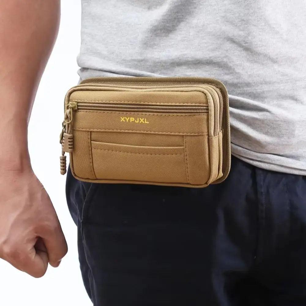 Bum Bag Men Waist Pack Phone Holder Multi-Compartment Mobile Phone Bags Canvas Zipper Close Men Wallet Pouch Hiking Cycling