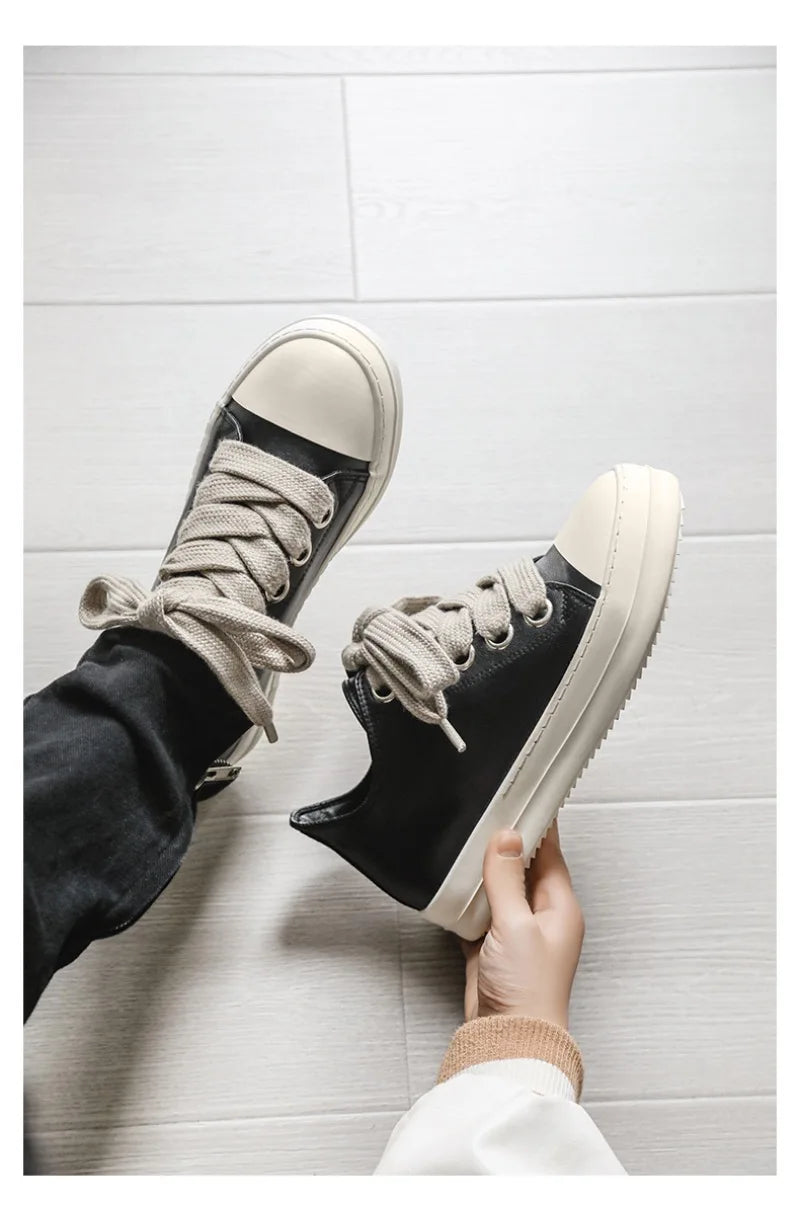 2025Men's Sneakers High Quality Leather Casual Shoes Fashion Couple Street Skate Shoes for Men Lace Up Walk Flats Zapatos Hombre