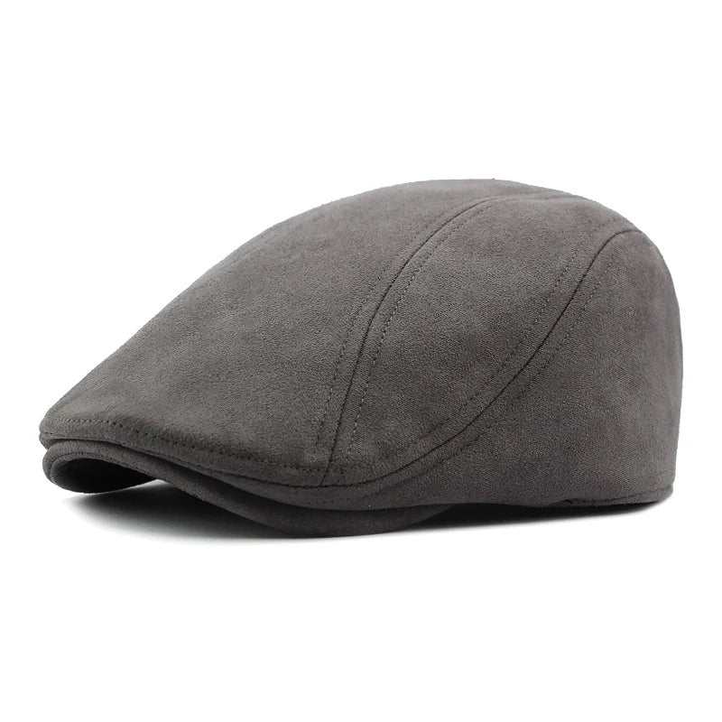 Suede Beret Hats for Men Women Autumn Winter Cap Solid Color Vintage Elegant