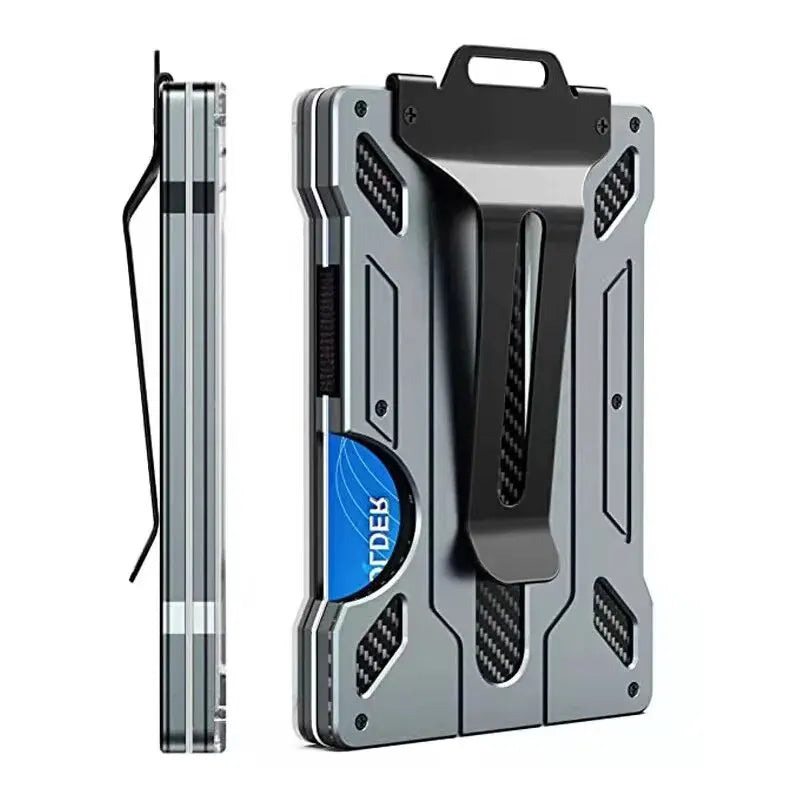 Minimalist Wallet for Men- Slim Aluminum Metal Money Clip Wallet with Clear ID Card Holder, Carbon Fiber Wallet, RFID Blocking