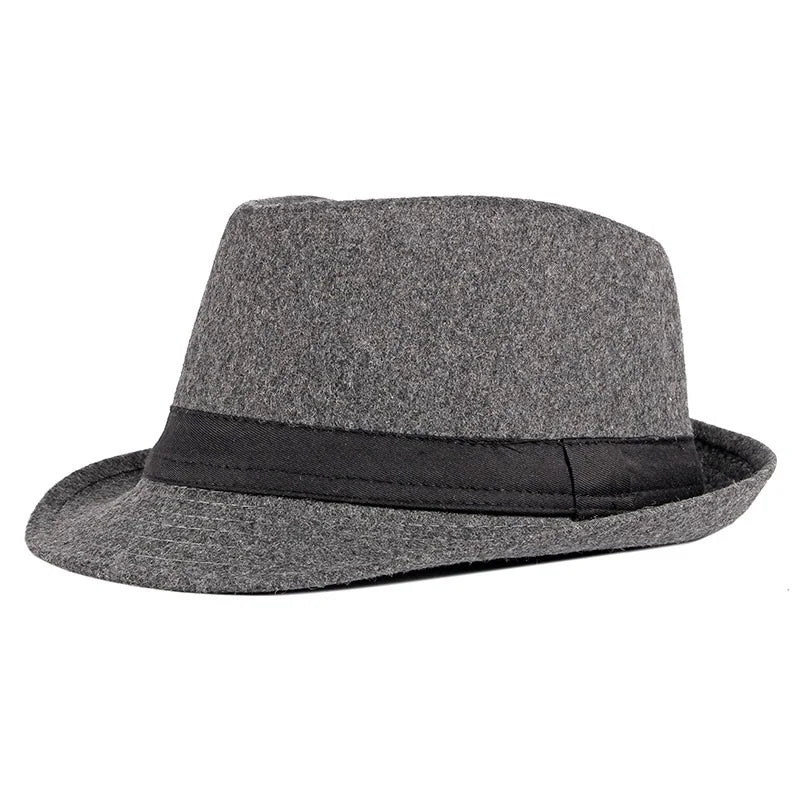 Hat for Men New Autumn Winter Style British Style Men's Jazz Hat Simple Plain Woolen Hat Middle-Aged and Elderly Gentleman's Hat