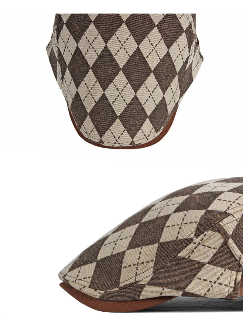 Spring Fall Men's Beret Hat Retro Plaid Herringbone Cap Forward Flat Peaked Cap Women Dailywear Sunshade Cabbie Driving Hat
