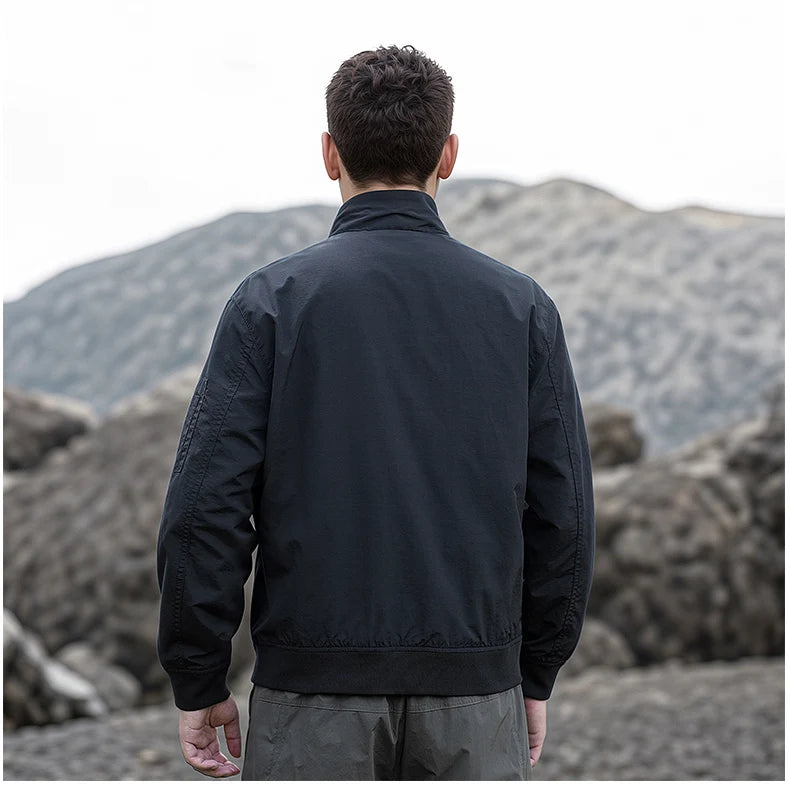 High Quality Handsome Male Jacket Spring Autumn Men's Business Casual Jacket Men Zipper Solid Color Fashion Stand Collar Coats