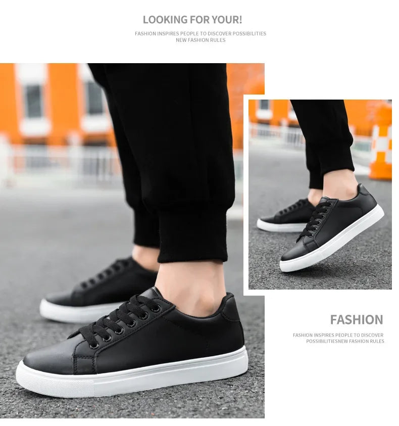 Sneakers Men Shoes 2026Leather Mens Casual Shoes Flat Male Footwear Fashion Black White Shoes Tenis Masculino Skateboard