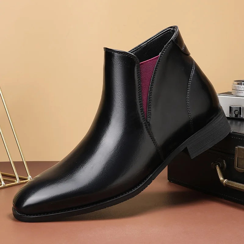 Men's Chelsea Boots Fashion British Style Short Boot Luxury High-Top Leather Boots for Men Business Men Dress Boots Botas Hombre