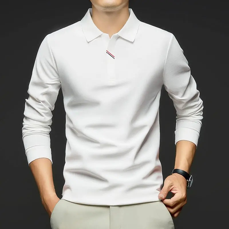 Mens Lapel Long Sleeve Polo Shirt Simple Striped Decor Loose Casual Fashion Business T Shirts