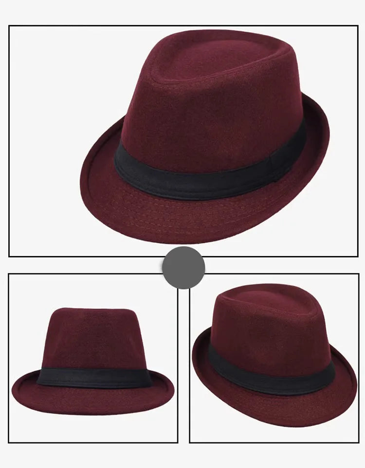 Hat for Men New Autumn Winter Style British Style Men's Jazz Hat Simple Plain Woolen Hat Middle-Aged and Elderly Gentleman's Hat