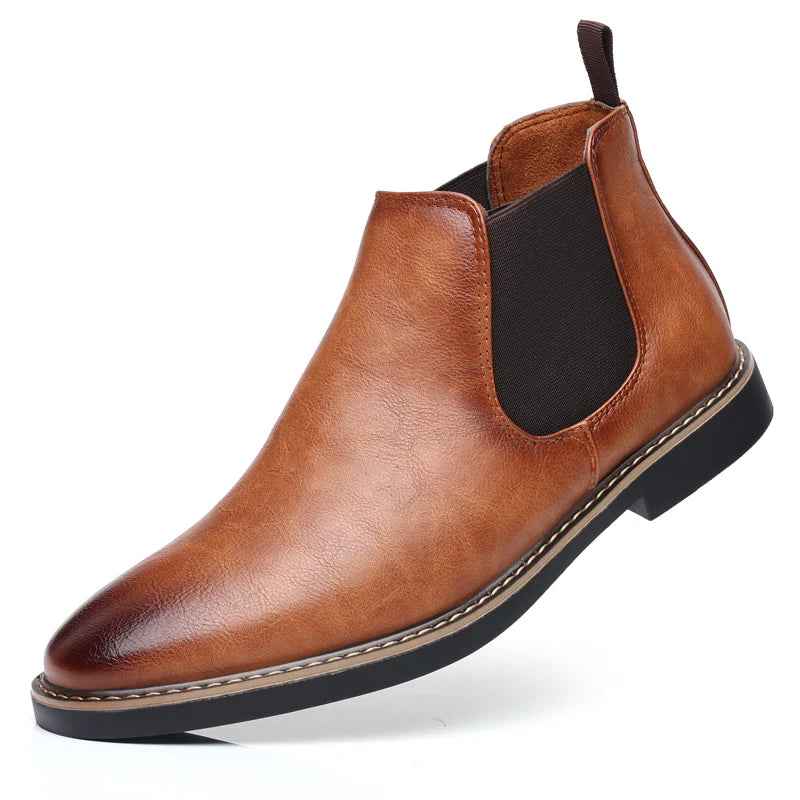 MAEDEF Men Boots Man Chelsea Boots Brand Retro Comfortable PU Leather Waterproof Ankle Boots Fashion Black Brown Shoes Mens Boot
