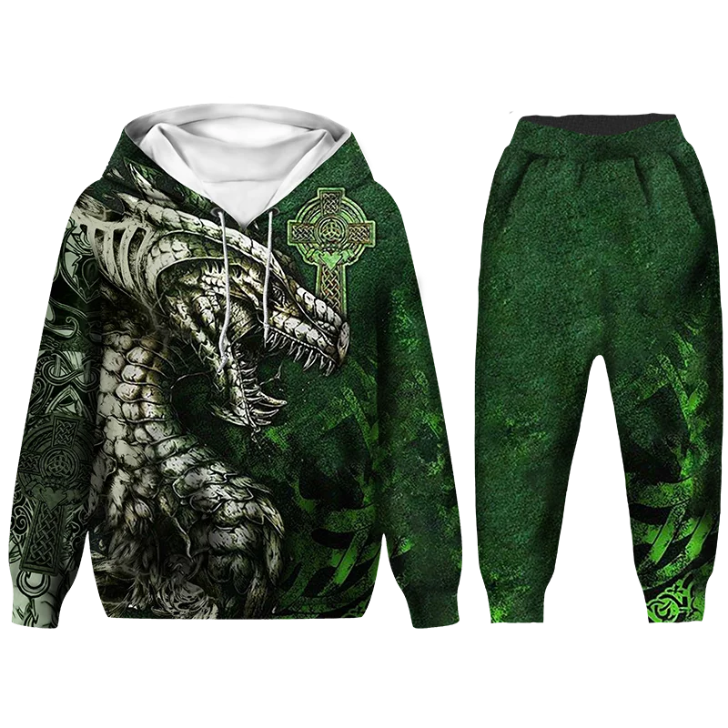 Popular Dragon 3D Printed Men's Sweatshirt Hoodies Set Animal Tracksuit Pullover Jacket Pants Sportswear Autumn jogging Set﻿﻿