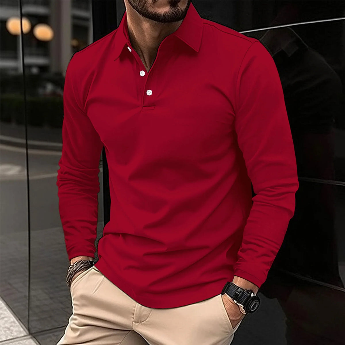 Men's Long Sleeve Polo Shirt Solid Color Loose Fit Casual Turn Down Collar Daily Business Tops For Spring Autumn