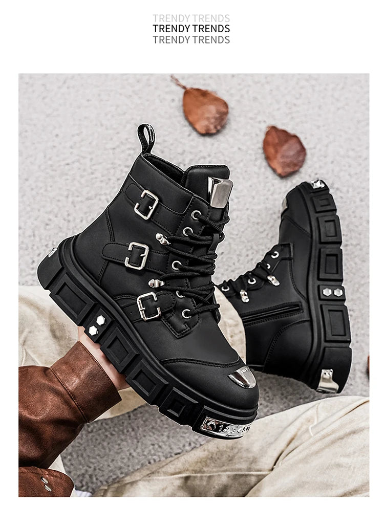 Fashionable Men's High-Top Boots with Comfortable Fabric Lining, Thick and Durable Soles, All-Weather Grip, Suitable for Outdoor Activities, Hiking, Mountaineering, and Camping