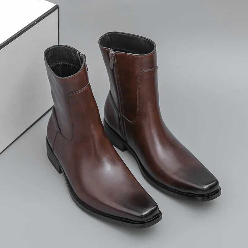 Men Boots Business Chelsea Boots Black Brown Side Zippers Men Casual Comfortable Fashionable Knight Shoes Zapatos Para Hombre