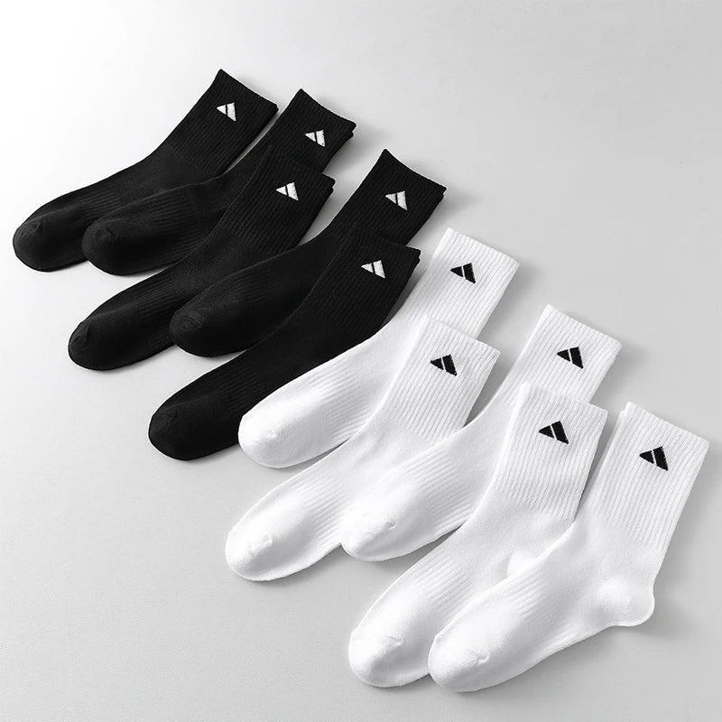 5/10 Pairs of Men's Mid-Calf Socks, Breathable and Sweat-Absorbent, Mixed Colors, Unisex