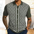 New Men Fashion Business Tops Casual Geometric Printed Knitted Polo Shirts Leisure Quality Short Sleeve Polos Jacquarded T-shirt