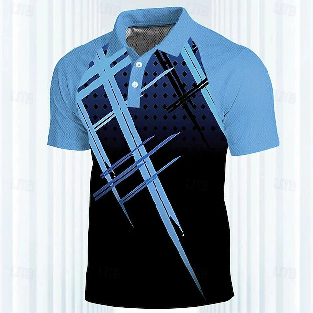 Men's Striped Sports Polo Shirts Golf Shirt Short Sleeve Polo Shirts Summer Casual Sportswear Loose quick drying 3D Print Jersey