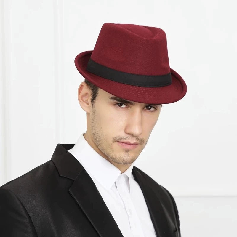 Hat for Men New Autumn Winter Style British Style Men's Jazz Hat Simple Plain Woolen Hat Middle-Aged and Elderly Gentleman's Hat