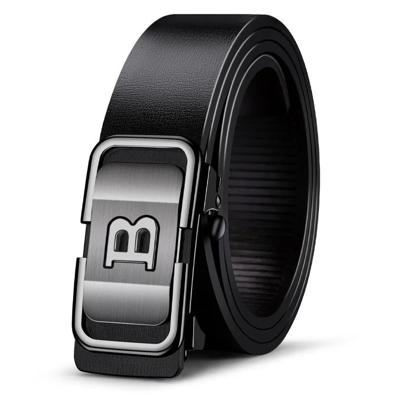 Men's Belt with Automatic Buckle Without Teeth for Wearing, Middle-Aged and Young Casual Business Pants Belt